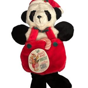 Vintage Santas Best Panda Bear Christmas Stocking Sack 3D With Original Tags